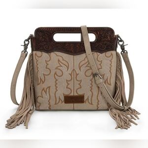 Wrangler Top Handle Embroidered Fringe Tote/Crossbody